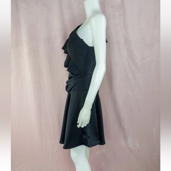Theia Womens Black Dress Size 6 $595 Asymmetrical Ruffle One Shoulder - Picture 2 of 7